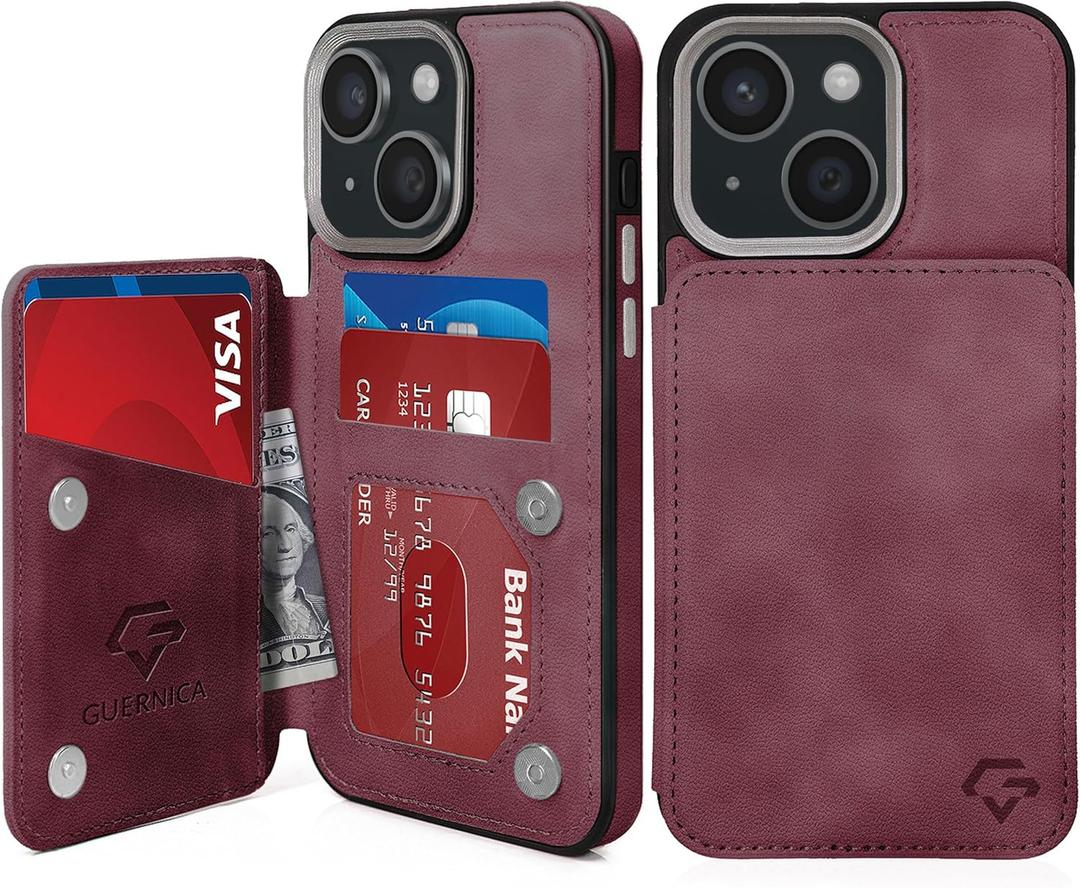 GUERNICA for iPhone 15 Wallet Case with RFID Blocking Card Holder for Women Men, Kickstand Shockproof Phone Case for iPhone 15(6.1"),Light Red