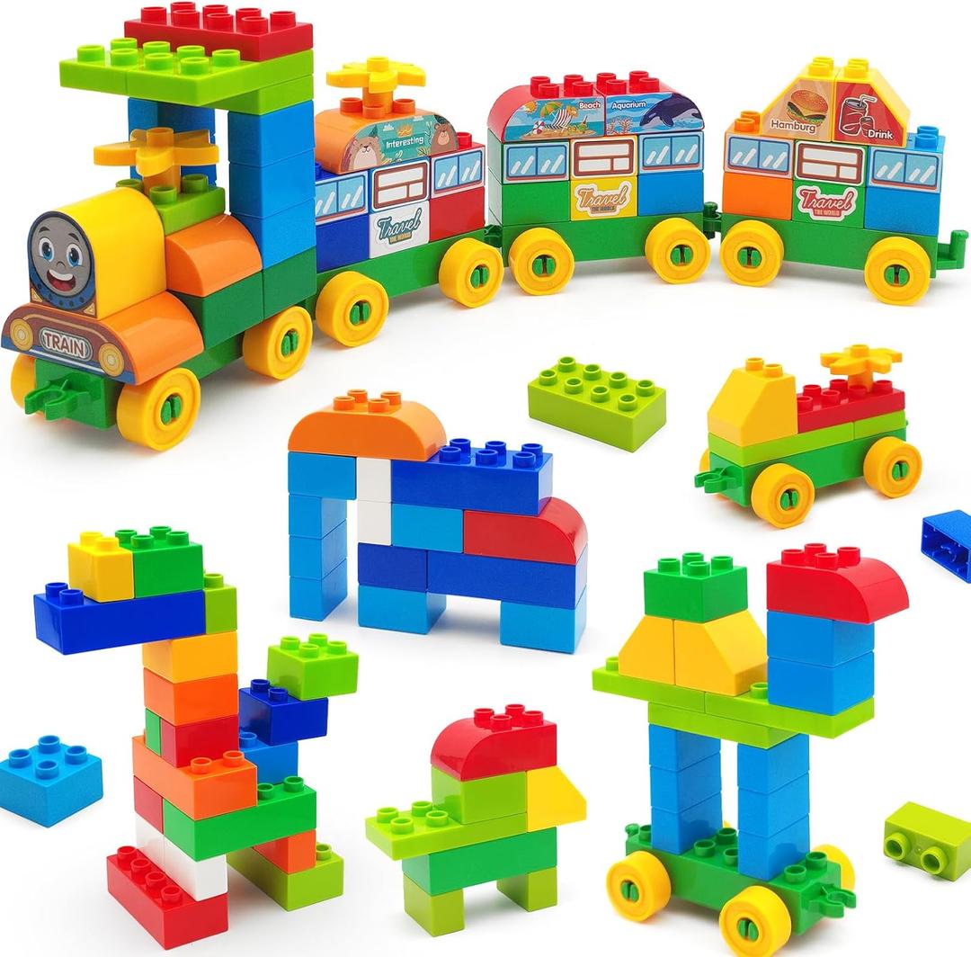 90 Pcs Classic Building Blocks Set for Toddlers 3-6, Large Building Bricks Train Educational Toy STEM Toys Compatible with Major Brands Gift for Kids