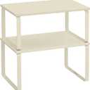 SONGMICS Cabinet Organizer Shelf, Set of 2 Kitchen Counter Shelves, Kitchen Storage, Spice Rack, Stackable, Expandable, Metal and Engineered Wood, Cream White UKCS002W02 (11.7"W)