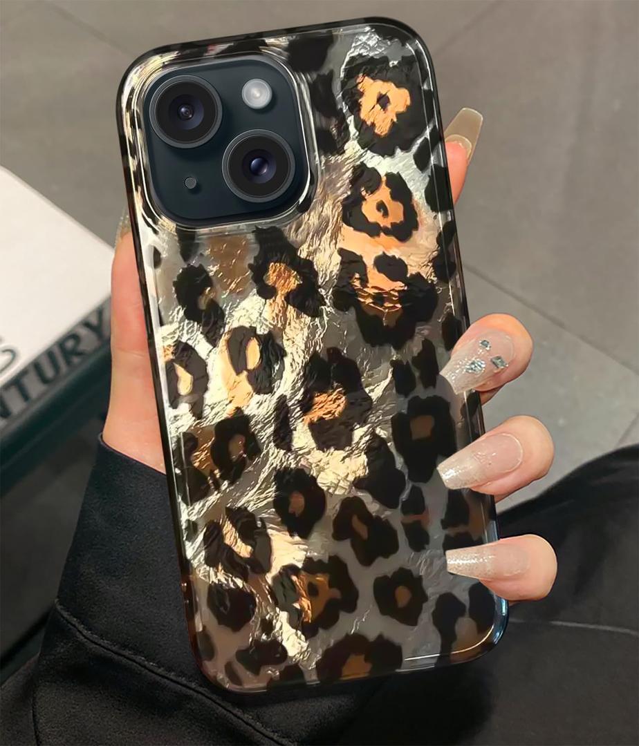 Mephoro Leopard Print Case for iPhone 14 Plus, Fashion Luxury Phone Case for Women and Girls Cute Aesthetic Shockproof Cover for 14 Plus Women Girls 6.7 inches (Borwn)