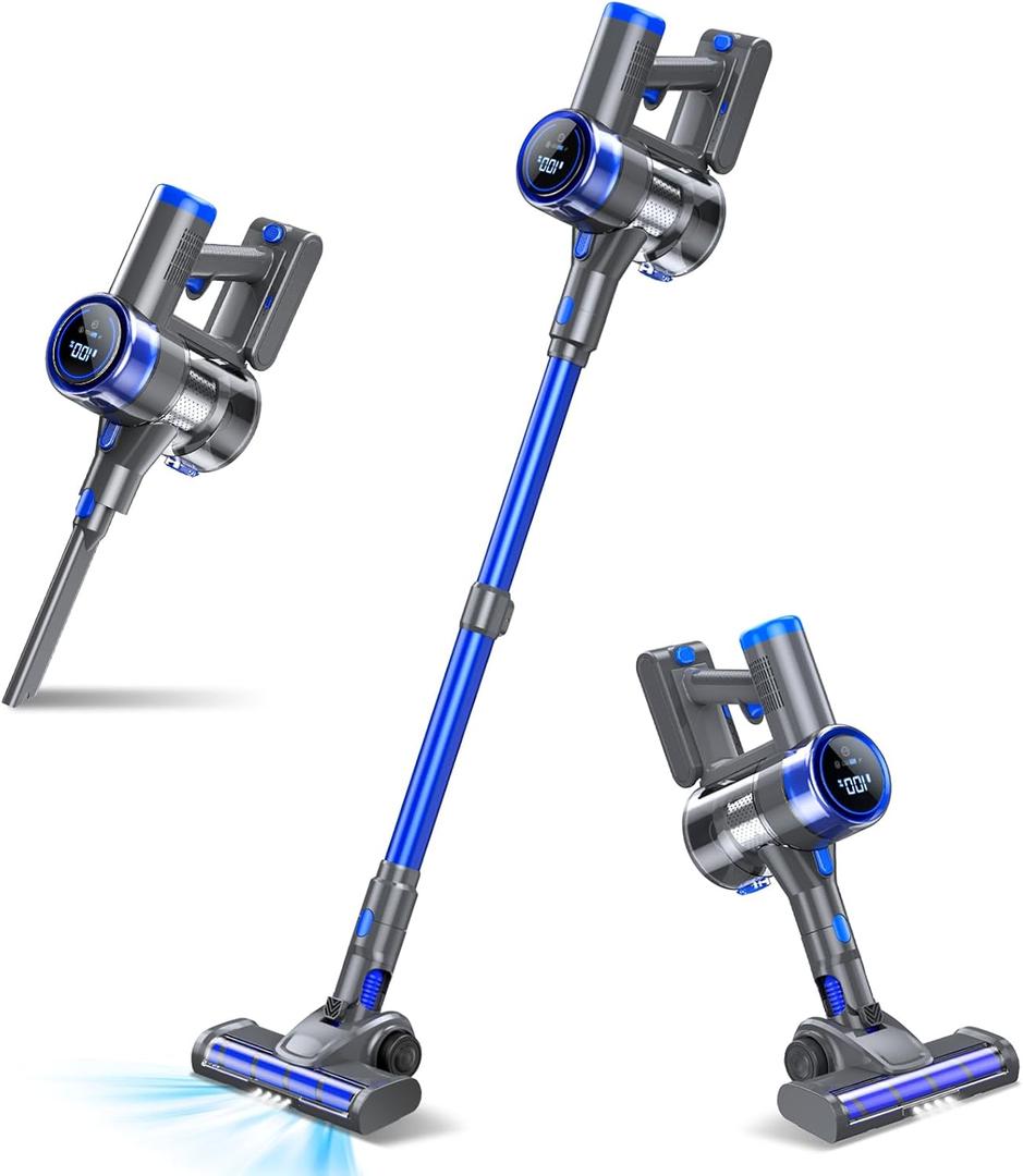 Cordless Vacuum Cleaner, 8-in-1 Strong Power Suction Stick Vacuum Cleaners with 2200 mAh Detachable Battery, Lightweight Self-Standing, 45 Mins Runtime for Home Low-Pile Carpet Pet Hair