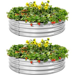 Land Guard Galvanized Raised Garden Bed 2Pcs, Planter Raised Garden Beds Outdoor, Round Clearance Raised Garden Beds for Gardening Vegetables 4x4x1ft……