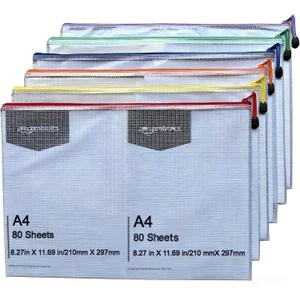 6pcs Mesh Zipper Pouch Bags, A3 17x12 Inches Large Reusable Plastic Zipper Pouches Bag for Organizing Office, File, School, Classroom, Cross Stitch Projects, Puzzle & Board Game Storage Bags