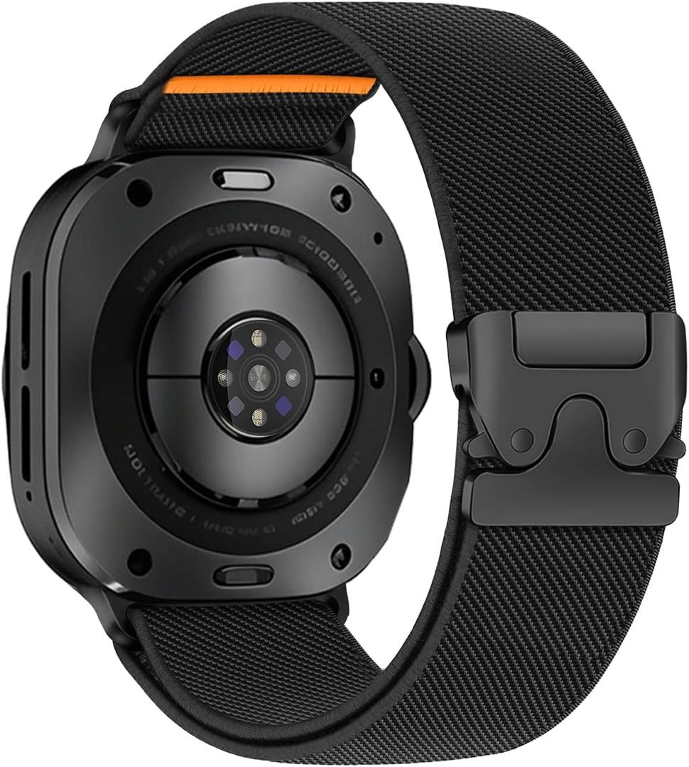 Elastic Band Compatible with Samsung Galaxy Watch Ultra 47mm/Ultra 2 (2024/2025) Bands, Soft Stretchy Nylon Sport Adjustable Strap for Samsung Ultra Watch Band Men - Upgrade Parachute-style Buckle for Men (Black)