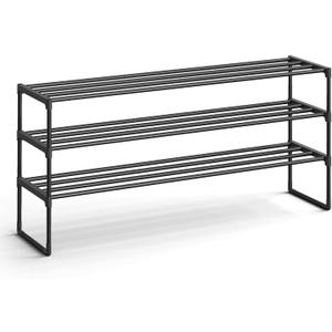 SONGMICS Shoe Rack, 3-Tier Shoe Organizer, Metal Storage Shelf, Upright or Upside Down, for 20-24 Pairs, Stackable, for Entryway, 11.8 x 46.1 x 21.7 Inches, Black ULSA033B01