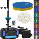 AquaMiracle All-in-1 Pond Fountain Kit 850GPH with 3-Spray Patterns Pond Filters System for Outdoor Ponds with Color LED & U - V Light to Clean Green Water Fountain Pump for 500-750 Gallon Ponds