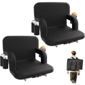 Stadium Seats with Back Support - Portable Bleacher Chairs with Back and Cushion, 6 Adjustable Positions Pdded Bleacher Seat for Sport Events Camping Fishing (Extra Wide - 25", Black 2pcs)