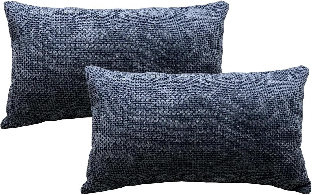 Couch Throw Pillowcases, Chenille Throw Pillow Covers,Set of 2 Decorative Boho Square Cushion Covers for Sofa Bed Living Room Home Decor(Navy Blue 12 * 20")