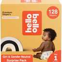 Hello Bello Premium Diapers, Size 1 (8-12 lbs) Surprise Pack for Girls - 128 Count, Hypoallergenic with Soft, Cloth-Like Feel - Assorted Girl & Gender Neutral Patterns