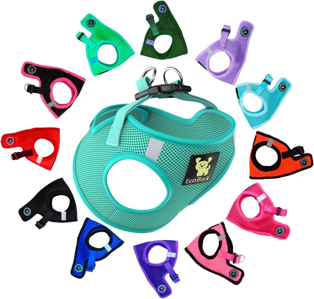EcoBark Step in Dog Harness - Eco-Friendly Teacup Dog Harnesses ,Reflective and Adjustable Mini Body Halter Vest -Tiny Soft Mesh Toy Breed Harness Under 5 lbs (XXXS, Mint)