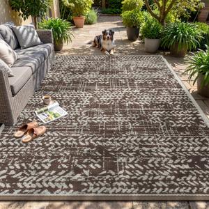 MontVoo Outdoor Rug Waterproof-Patio Rug Mat 5x8 Outdoor RV Camping Picnic Beach Mat Plastic Straw Rugs Outside Outdoor Area Rugs for Balcony Deck Backyard Brown