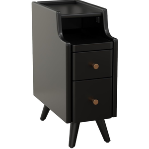 Small Nightstand with Drawers, Solid Wood Bedside Table, Narrow BlackNightstand for Bedroom
Color: Black