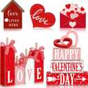 Vercraft 11 Pcs Valentine's Day Table Decorations Red Heart Tiered Tray Decor Love Centerpiece Pink Wooden Books Home Table Top Decor for Wedding Party Supplies