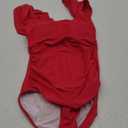 Eomenie Women's Tummy Control One Piece Swimsuit Ruffle Square Neck Bathing Suit Ruched Cutout Back Slimming Swimwear  Size M, Color Red
