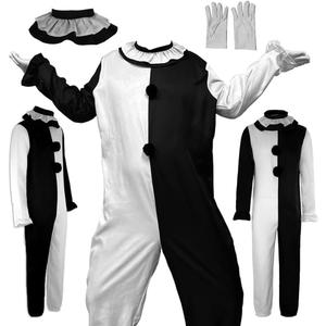 Unisex Costume Jumpsuit Outfit Black White Bodysuit Full Set Halloween Uniform