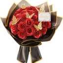 Red Glitter Roses Bouquet, 30 Pcs DIY Fake Flowers Bouquet, Everlasting Shiny Artificial Rose Bouquet for Valentine's Day, Anniversary, Engagement, Wedding