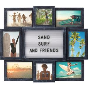 Melannco Customizable Letterboard 8-Opening Photo Collage, 19 x 17 inch,Distressed Black (19x17 - 8 Opening)