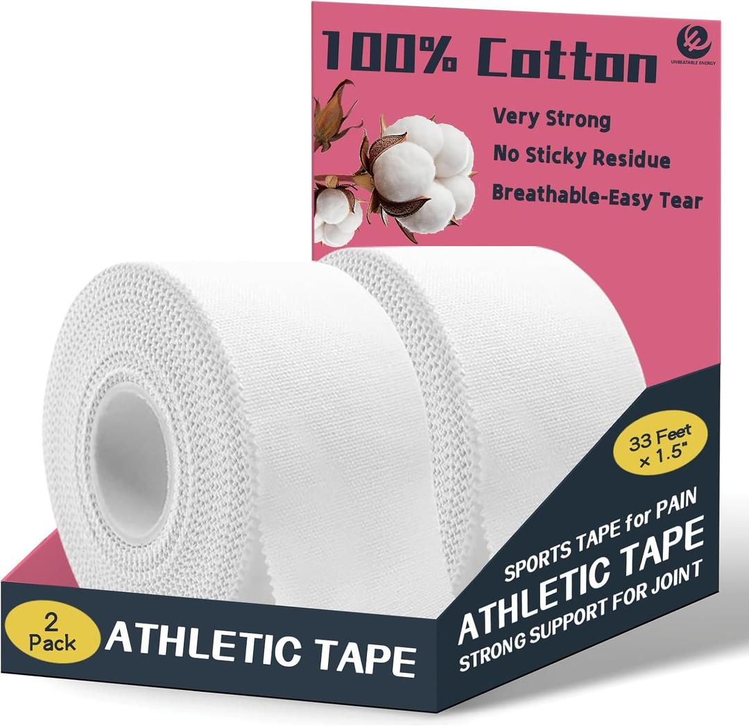 Athletic Tape 2 Pack White Sports Tape Athletic Strong-Breathable-Easy Tear-No Sticky Residue Wrist Ankle Tape for Lacrosse Boxing Gymnastics Climbing Soccer Hockey Bat Injuries Medical