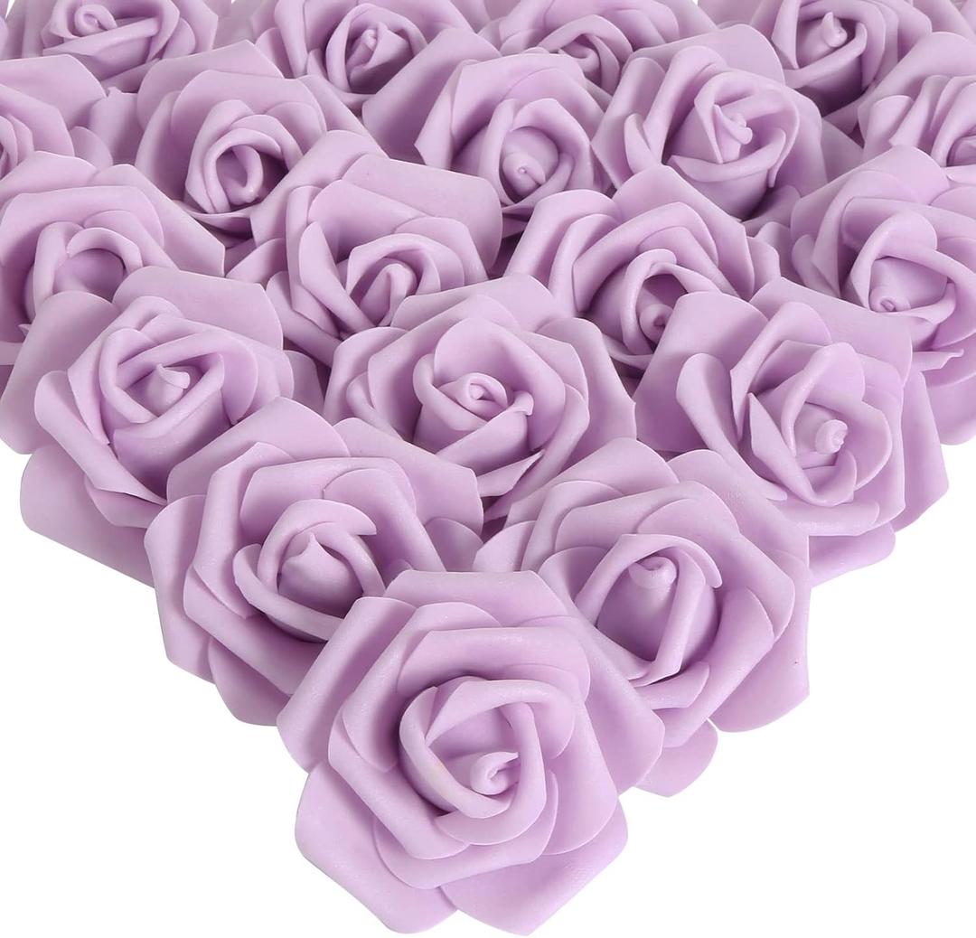 IPOPU 100Pcs Artificial Foam Roses Flowers Heads, 3in Stemless Lilac Foam Fake Flowers Bulk for Crafts, Wall Decorations, DIY Wedding Receptions, Bridal Shower, Faux Bouquets, Party Home Decor(Lilac)