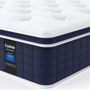 Coolvie 12 Inch King Size Mattress, Firm Feel Fiberglass Free Hybrid Mattress for Extra Lumbar & Hip Support, Cooling Knit Fabric Cover- King Mattress in a Box, CertiPUR-US Certified-80x76x12 inch