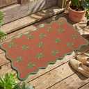 Dunzy Palm Tree Doormat Scalloped Edge Welcome Mat for Front Door, Non Slip Outdoor Entryway Rug, Green Summer Faux Coir Floor Mat for Patio Porch Decor, Heavy Duty Weather Resistant 29 x 16.5 Inch