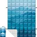 zzlamb Sherpa Puffy Camping Blanket,Packable Outdoor Warm Wearable Fleece Blankets for Cold Weather,Thick Camp Quilt with Sherpa Lining for Sleeping,Traveling,Backpacking,Picnics,Beach,Stadium 52x75in (Cyan Ridge Fade)