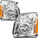 Headlights Assembly for 2007-2014 GMC Yukon SLE SLT Denali Yukon XL 1500 2500,Headlamp Assembly DENALI Style Chrome+Amber Halogen OE Replacement, RK-HL-YK031