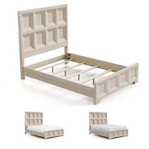 Furniture of America Dannen Modern Classic Solid Wood Bed Frame with Ornamental Coffered Panels, Wooden Bedframe for Bedroom, Guest Room, Box Spring Needed, Queen, Tawny Brown