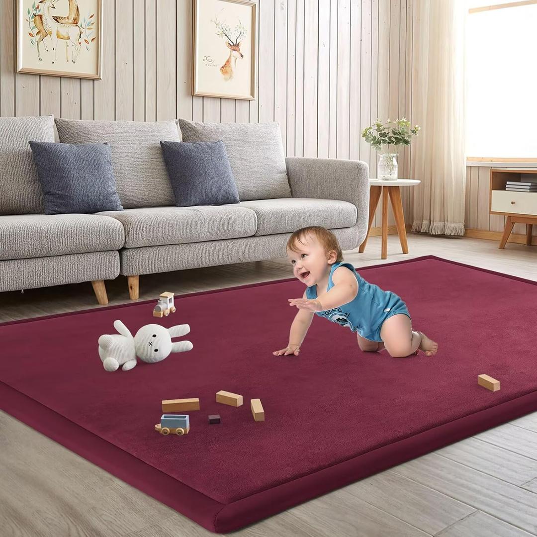 Baby Play Mat for Floor Nursery Muscle Mat Area Rug Playroom Rug 79"x138" Elastic Foam 1.3" Thick Crawling Mat for Babies,Toddlers, Infants (Burgundy)