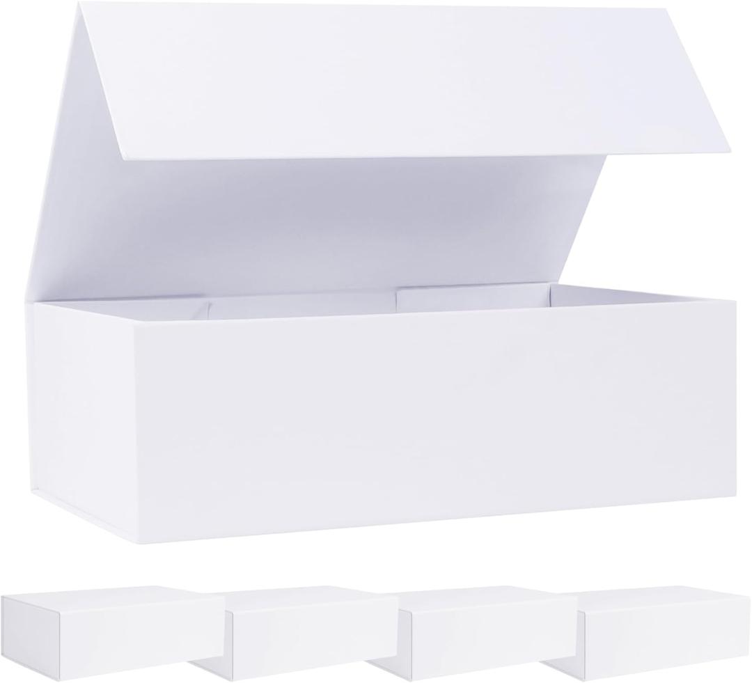 LFBOX White Gift Box with Magnetic Lids 13.8x8.3x4.4 in, Large Bridesmaid Groomsman Proposal Boxes 5 Pack, Collapsible Rectangle Storage Box