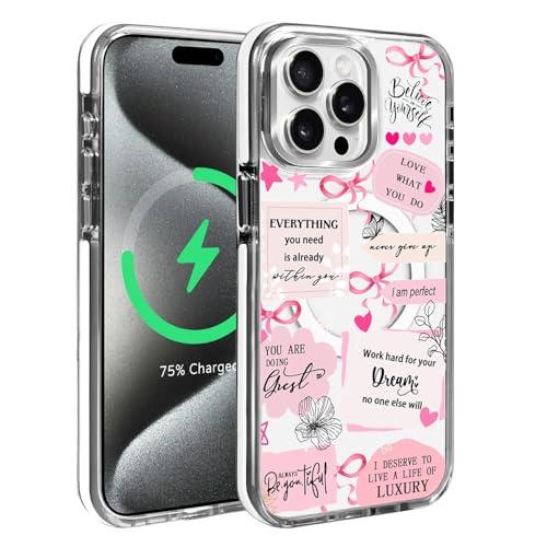 Deaorew Magnetic for iPhone 16 Pro Max Case, Compatible with MagSafe, Wireless Slim Clear Aesthetic Shockproof Protective Cover for Women Girl - Inspirational Quotes