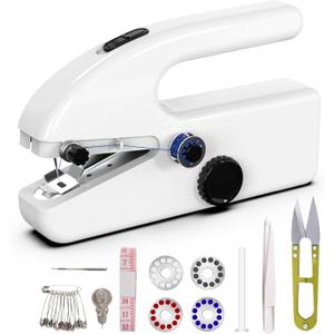 Handheld Sewing Machine,Two dear,Mini sewing machine,Easy to Use and Fast Stitch Suitable for Clothes,Fabrics, DIY Home Travel Electric Handheld Sewing Machine for Beginners(White)