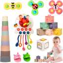 Baby Toys 6-12 Months, 6 in 1 Montessori Toys for Toddlers 1-3, Infant Sensory Pull String Toy, Fidget Spinners Soft Baby Blocks Stacking Cups, Baby Gifts for 1 Year Old
