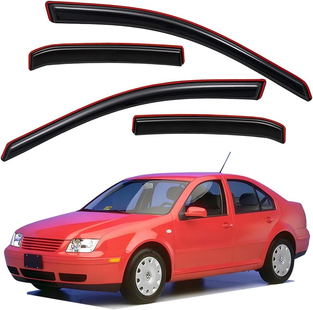 Lightronic Extra Durable Clip-on in-Channel Auto Vent Window Visors, Fits 1999-2005 Volkswagen Jetta Sedan, UV Protection Rain Guards, Original Wind Deflectors, Smoke, 4-Pcs