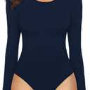 MANGOPOP Round Neck Short Sleeve Long Sleeve Bodysuits for Women Ribbed Body Suit Shirts (XX-Large)