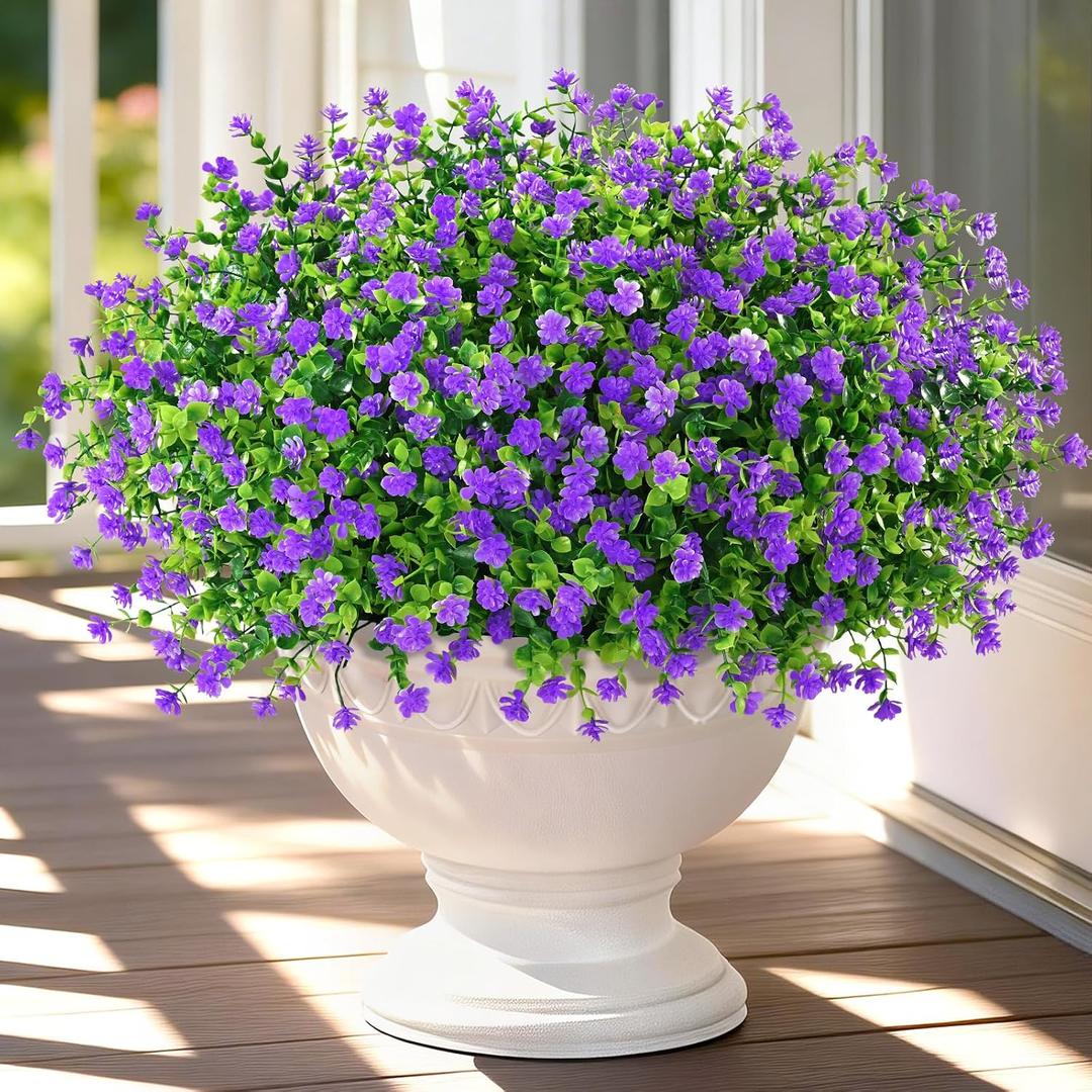 Yastouay Artificial Flowers for Outdoors UV Resistant, 14 Bundles Purple Realistic Fake Outdoor Flowers Fake Plants, Faux Flowers for Outdoor Planters Front Porch Garden Window Box Farmhouse Decor