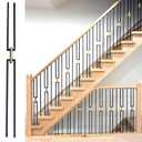 Square 1/2" *44" Wrought Iron Balusters for Interior Staircase, 10 Pcs/Pack（5 Golden Chain Link + 5 Plain） Matt Black, New Design Hollow Iron Stair Railing Balusters.
