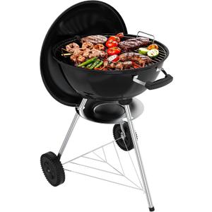 18 inch Charcoal Grill, Portable Kettle BBQ Grills, Perfect BBQ Gift, Durable & Easy to Assemble, Round Barbecue Grill with Wheels and Lid for Outdoor Cooking, Patio and Beach, Black