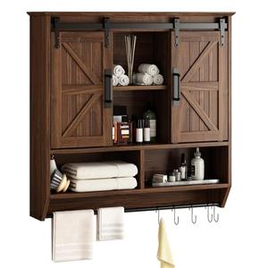 RUSTOWN Farmhouse Bathroom Wall Storage Cabinet with Sliding Barn Doors, 7.9"D x 31.5"W x 30.7"H