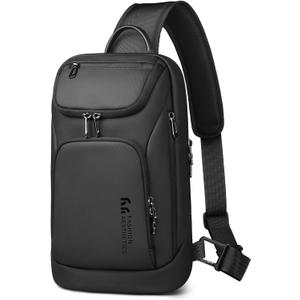 Sling Bag for Man, Waterproof Utility Crossbody Bag with Anti-theft Pocket for Men, Sling Backpack for Daily Commute, Work, College, 14 * 7.8 * 4.5 inches,Black