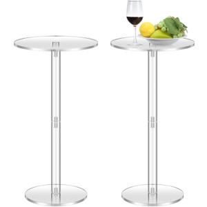 2 Pcs Acrylic Drink Side Tables 10 l x 10 W x 24.2 H Clear Living Room Round Coffee Cocktail Tables for Small Space End for Living Room Balcony Bedroom Easy Assembly