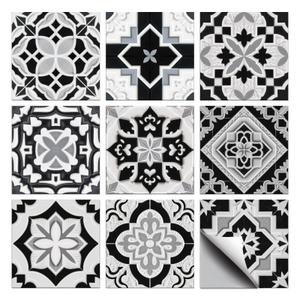 CHGCRAFT 36 Pcs 9 Style Wall Stickers Black and White Relief Peel and Stick Wall Tile Stickers Spanish Geometry Texture Waterproof Self Adhesive Stick on Tile Decals for Kitchen Art Decor, 4×4 Inch