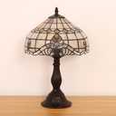 FUMAT Tiffany Vintage Table Lamp,Pink Baroque Stained Glass Vintage Lamps,Bedside Nightstand Lamps for Bedroom,Living Room,Home Office Desk Lamp,LED 3 Color Temperatures Bulb,12X12X19Inch