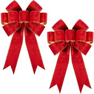 2pcs Large Christmas Bows Velvet Red Bows Holiday Red Christmas Bows Decorations for Wreath Velvet Bows Decor for Christmas Tree Topper, Front Door, Outdoor(24 * 16 inch)
