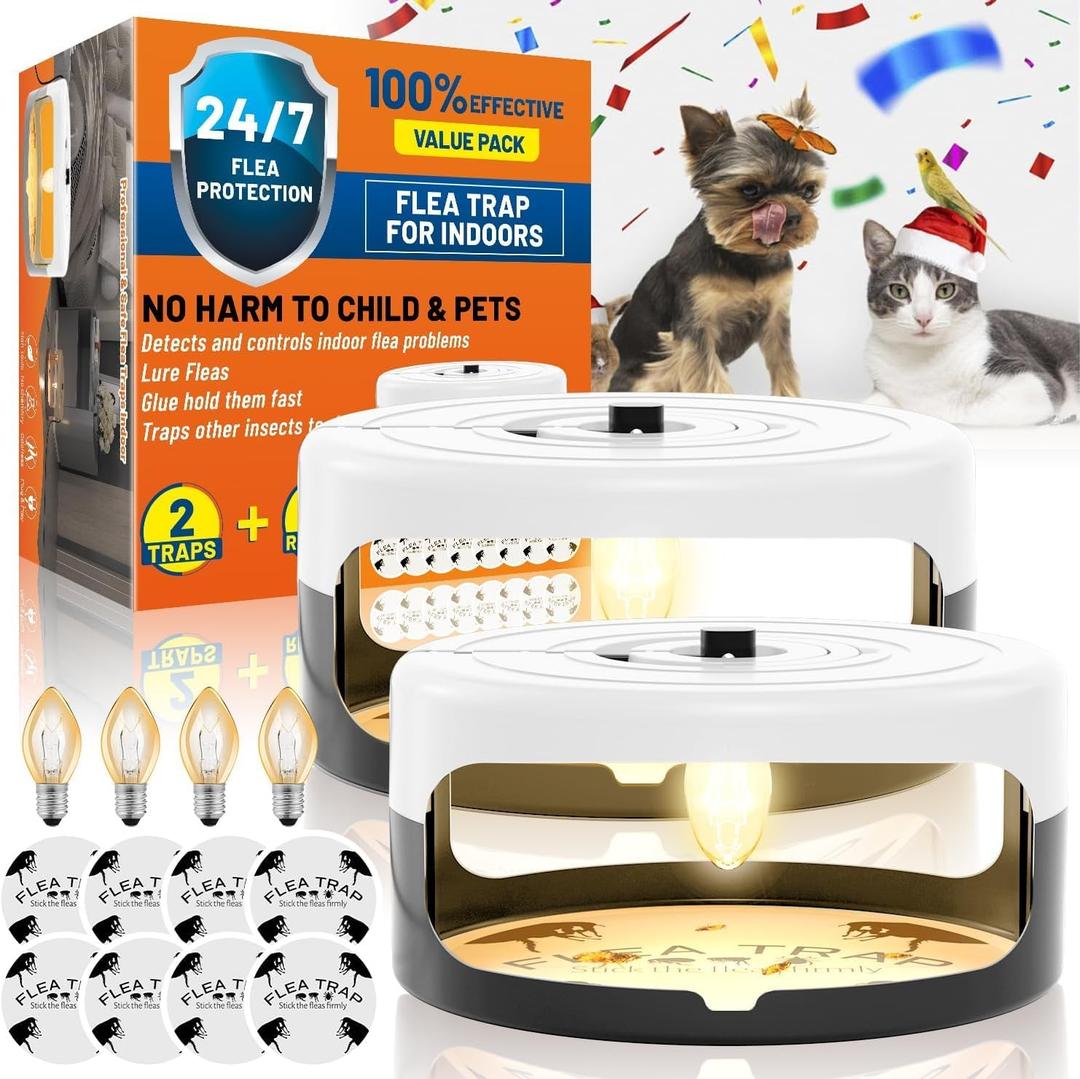 Flea Traps for Inside Your Home 2 Packs, Flea Trap Indoor Pest Control Insect Killer Odorless Natural Insect Infestation Treatment Trap for Kid Pet (White Black)