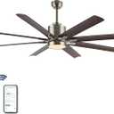 JONATHAN Y Octo Smart 6-Speed Ceiling Fan LED 66", Nickel/Neutral Brown | 1-Light, Reversible DC Motor, App And Remote Control, 3-Color Temperature, White Acrylic Shade, Metal, Slope-Compatible