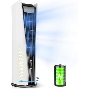 10000mAh Tower Fan for Bedroom,Quiet Floor Fan,180 Oscillating Bladeless Fan,Portable Fan with 3 Speeds, Timer, Night Light, LED Display,Rechargeable Desk Fan for Home Office (White)