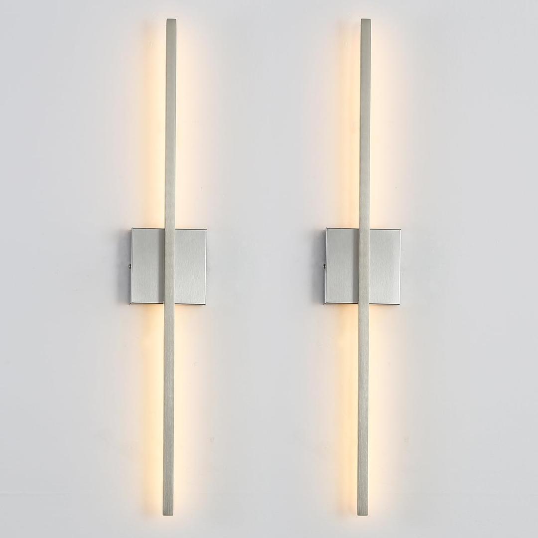 Wall Sconces Set of Two 40'', LED Dimmable Sconces Wall Lighting, Brushed Gold Modern Wall Sconce Light for Bathroom, Living Room, Bedroom, Hardwired 3000K (28Inch, Nickel)