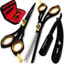 Saaqaans Professional Barber Shears Kit Tools - Hair Cutting Scissors Set for Hairdresser/ Hair Salon + Thinning/ Texture Hairdressing Haircut Shear for Beautician + Straight Razor + 10 Blades with Case