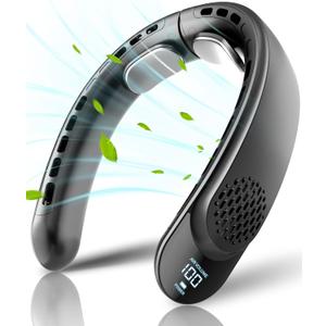 Portable Neck Fan, 4 Turbo Neck Fan, 4000 mAh Battery Operated, USB Rechargeable Personal Fan, 3 Speeds, 360° Cooling Airflow, LED Display, Wearable Fan for Home, Office, Travel, Gifts